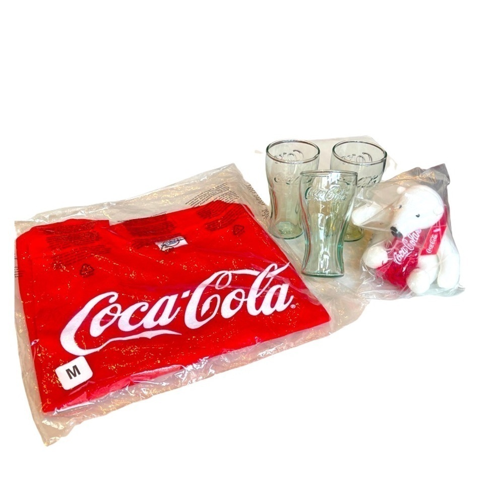 Coca-Cola gift pack with 3 glasses, 1 medium tshirt and 1 polar bear plush